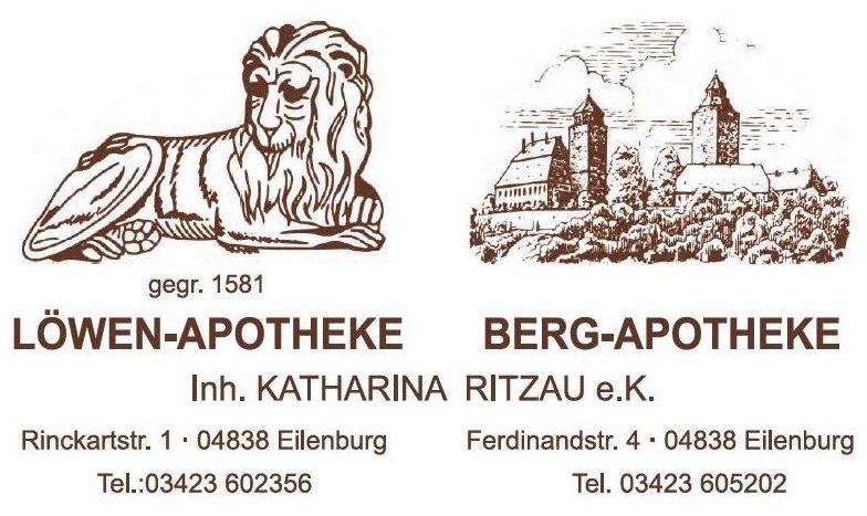 Löwe und Apotheke mit Kontaktdaten von Berg-Apotheke, Katharina Ritzau.